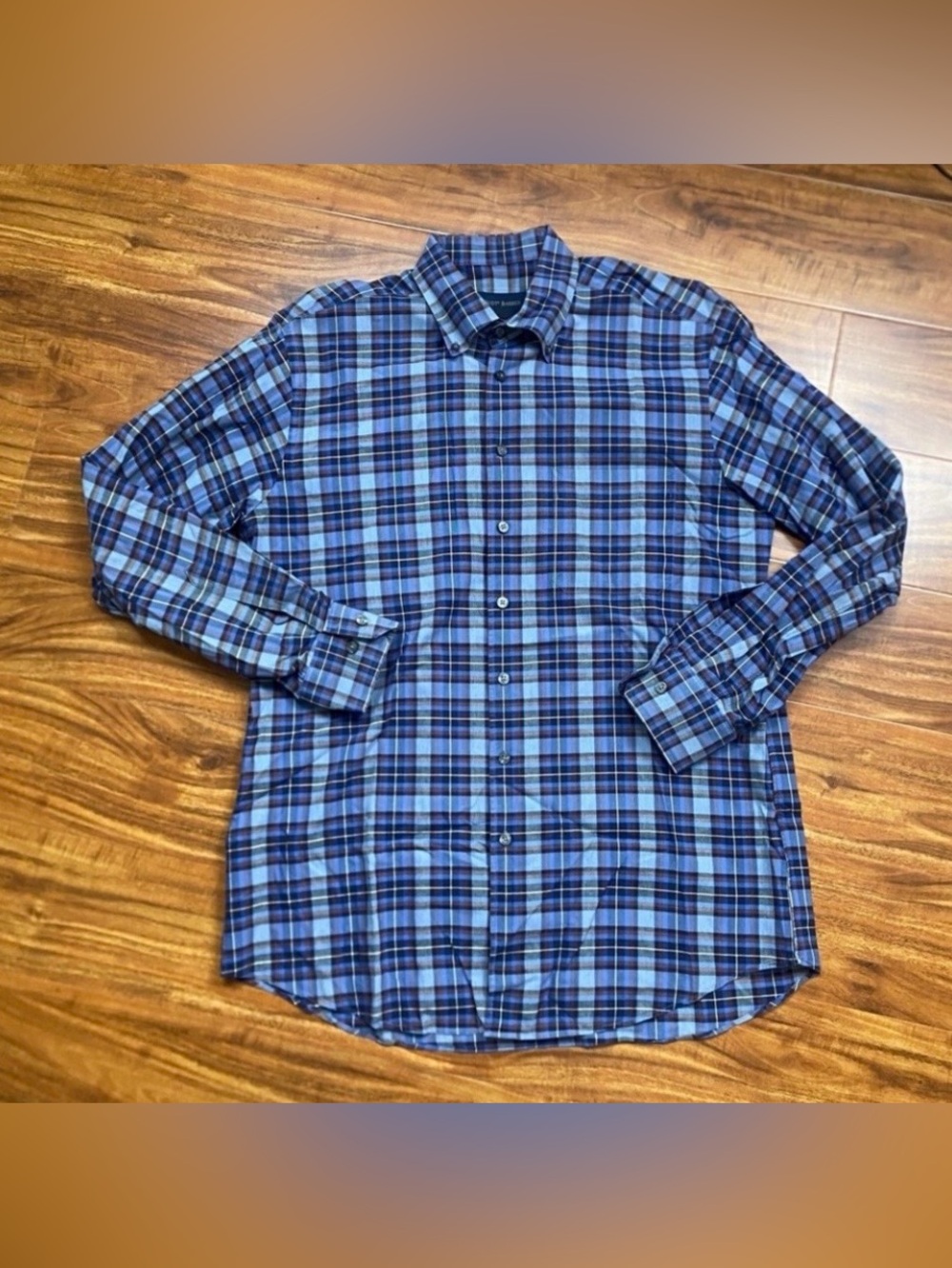 Scott Barber Mens Blue Plaid Cotton Collared Classic Button Down Shirt Size L